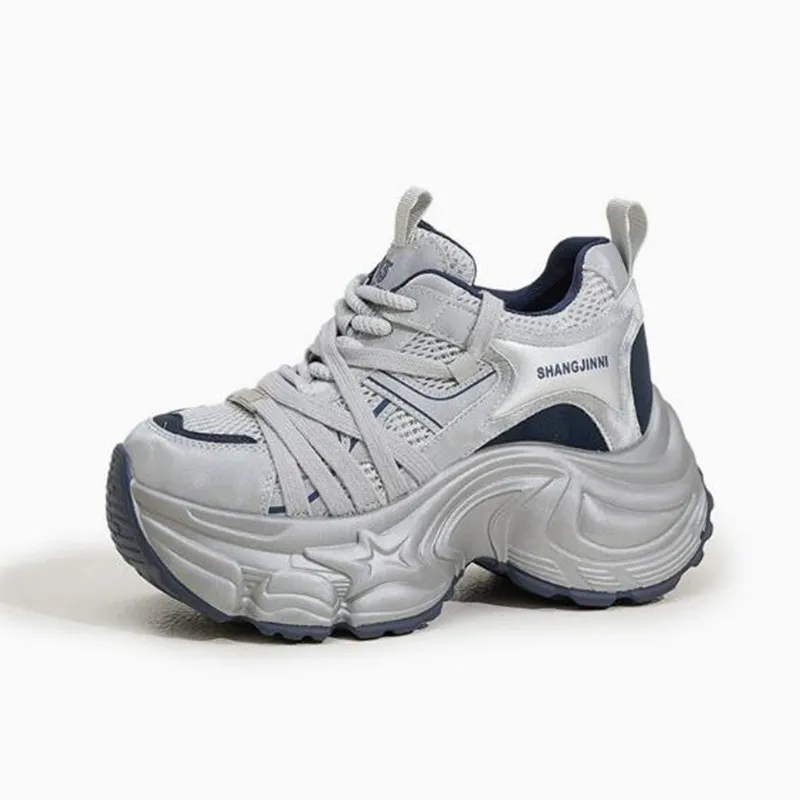 9CM European Products Popular Thick-soled Women Increase Height Sneakers 2026 Spring Autumn New Mesh Casual Sports Dad Shoes