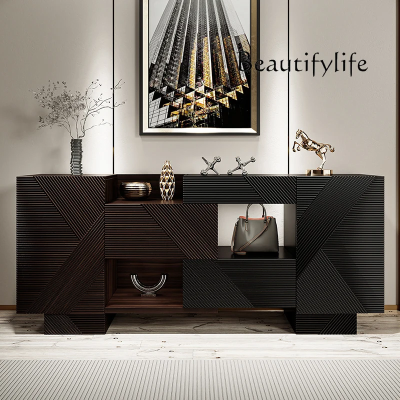 

Italian light luxury walnut dining side , antique storage , villa entrance porch cabinet, foyer shoe cabinet, lock