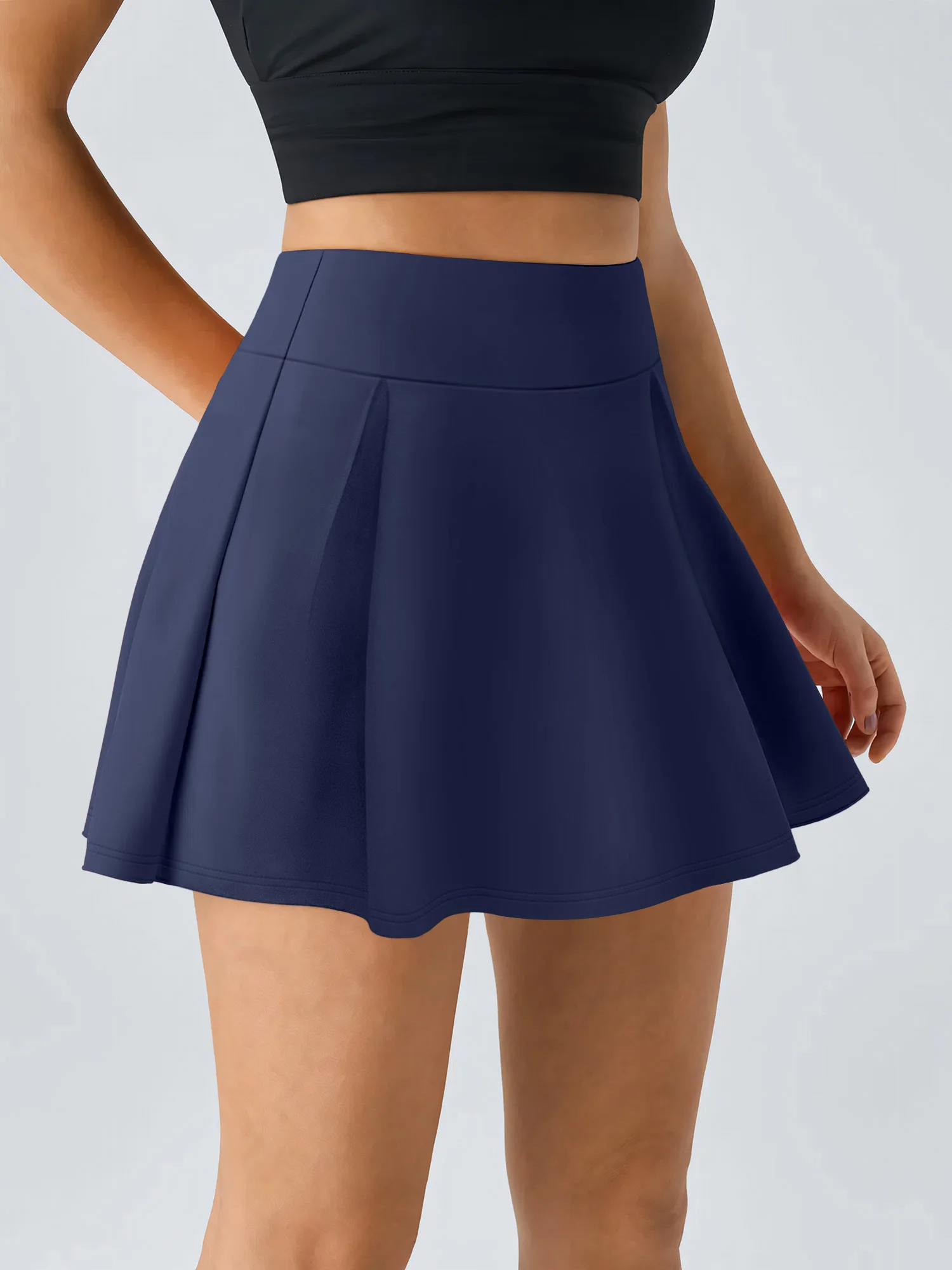 Women's High‑Waisted A‑Line Skort Retro Solid Color Drapey Feel 90s Hong Kong Style Casual Figure Flattering