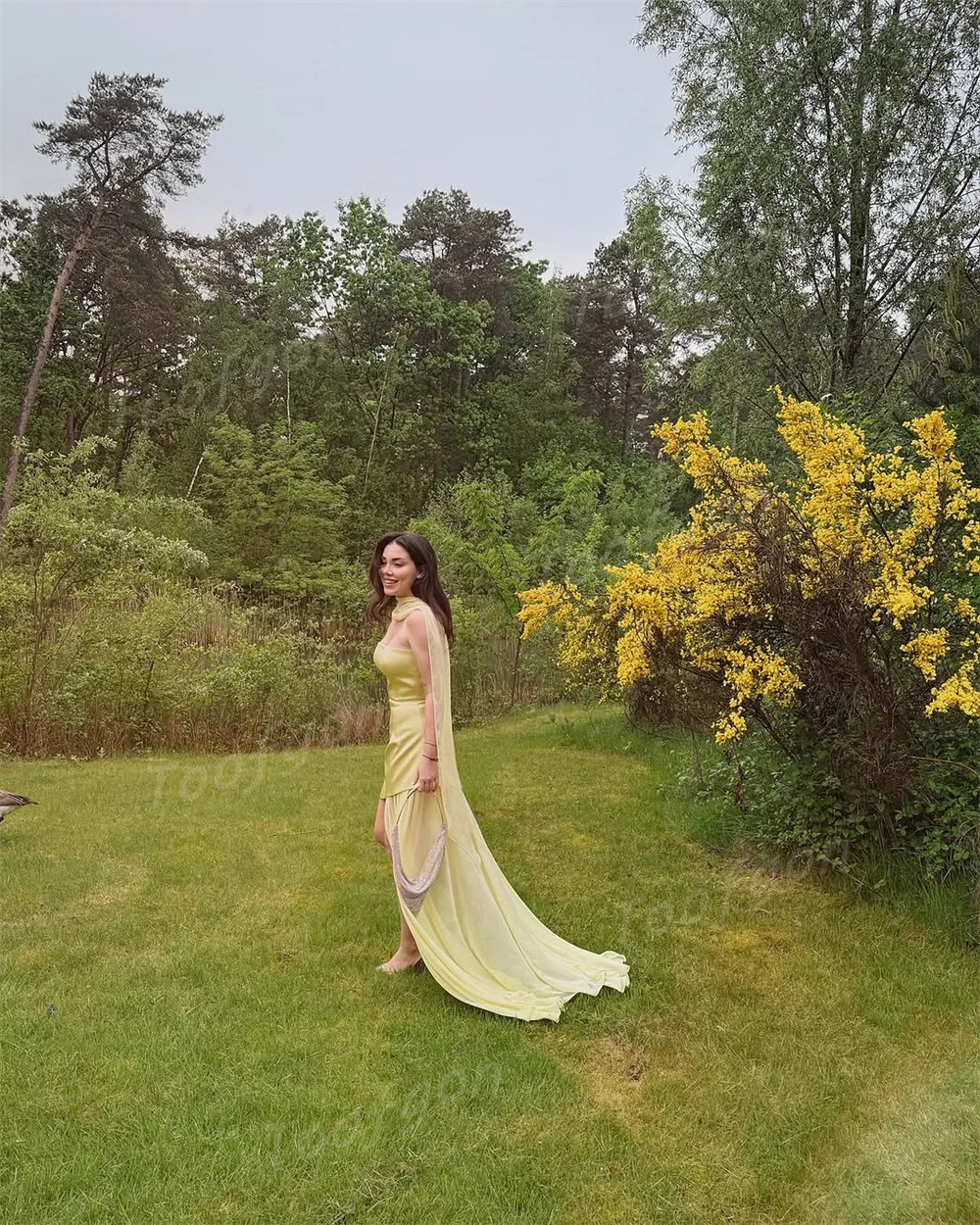 Toofan Maßgeschneiderte trägerlose kurze Meerjungfrau-Abschlussballkleider, sexy lange Chiffon-Rock, formelles Abendkleid, Wraps, Damen-Party-Outfit