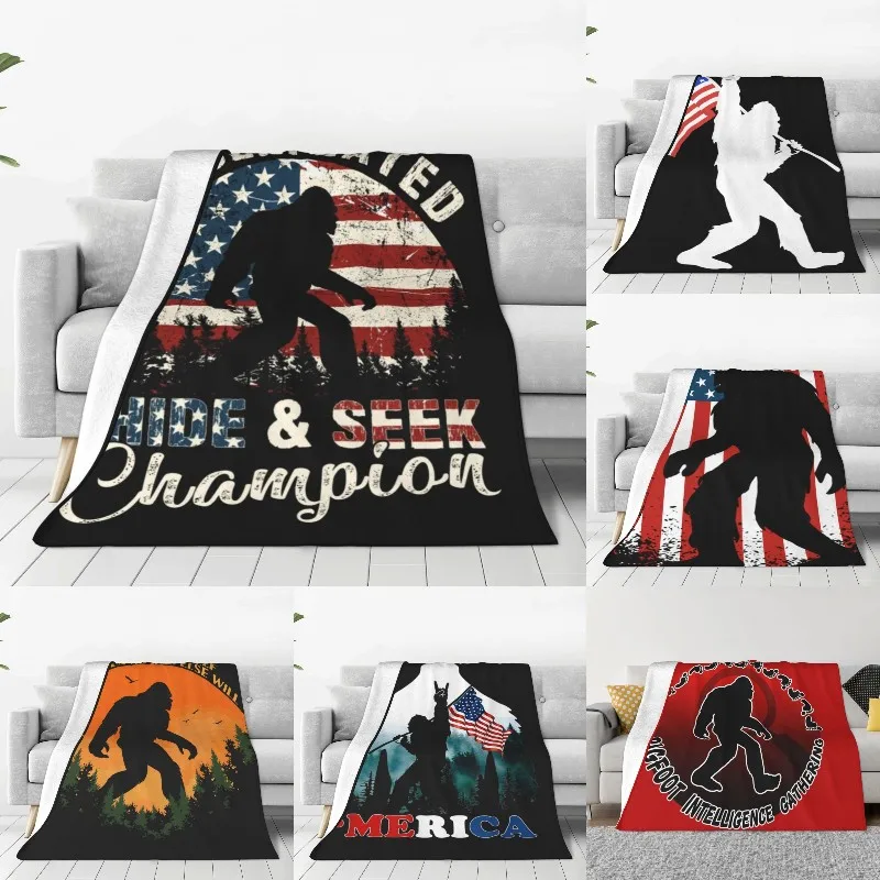 Hide And Seek Blanket Warm Fleece Soft Flannel Funny Bigfoot American Flag Throw Blankets for Bed Sofa Home Spring