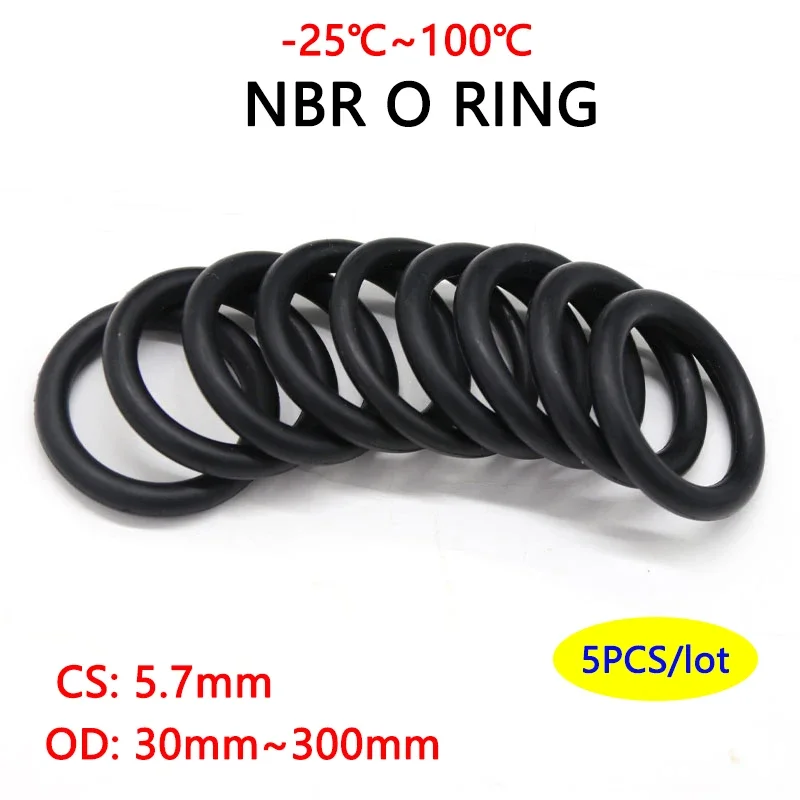 

NBR O Ring Seal Gasket Thickness CS 5.7mm OD 30~300mm Nitrile Butadiene Rubber Spacer Oil Resistance Washer Round Shape Black