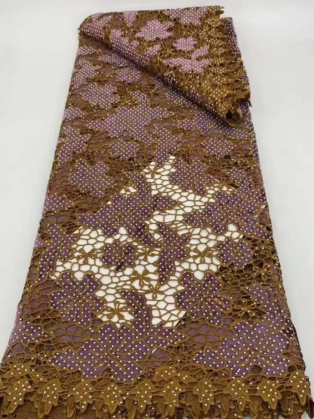 African Guipure Cord Lace Fabric with Nigerian Stones Water Soluble High Quality for Sewing Women's Dresses Sewing