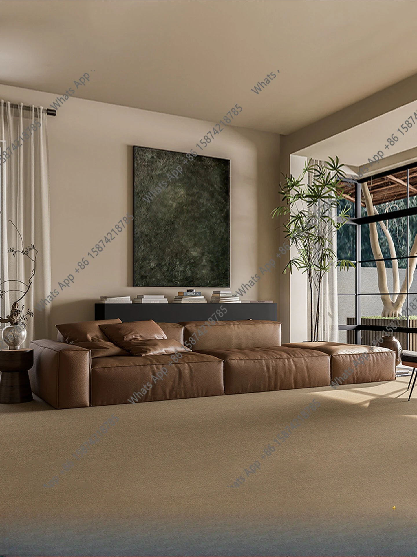 straight row tofu block sofa combination Italian minimalist living room caramel color module first layer cowhide full lea