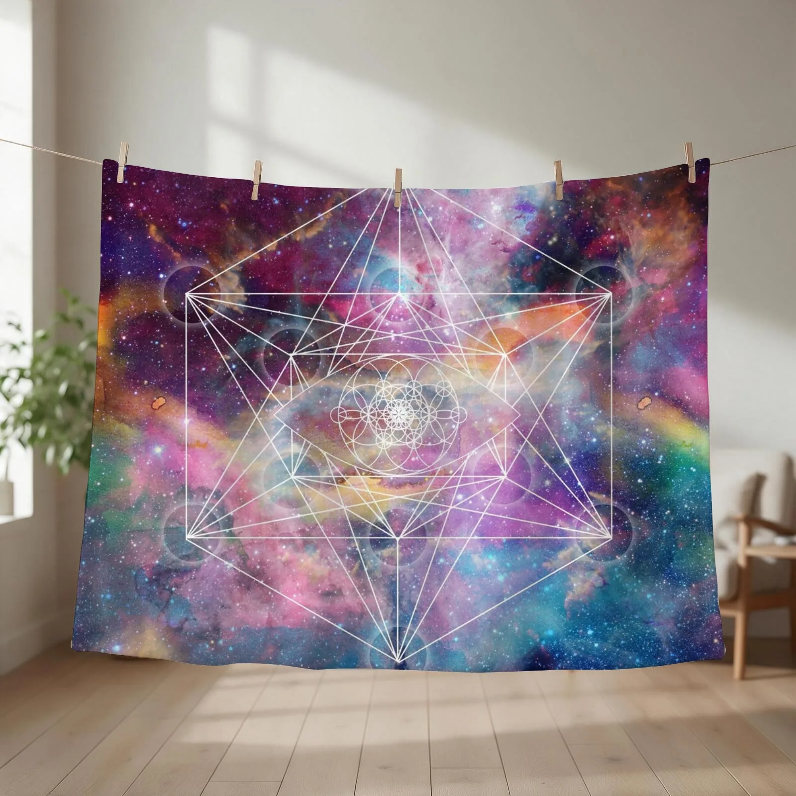 Watercolor and nebula sacred geometry Throw Blanket couch cozy soft plush fuzzy picnic outdoor blanket
