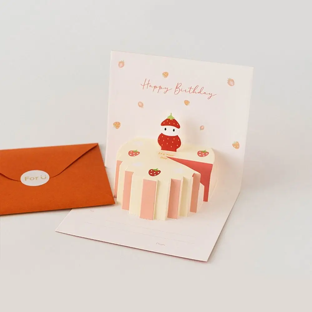 Handwriting 3D Birthday Cake Cards Invitation Blessing Birthday Pop-Up Cards Folding Thank You Birthday Greeting Cards