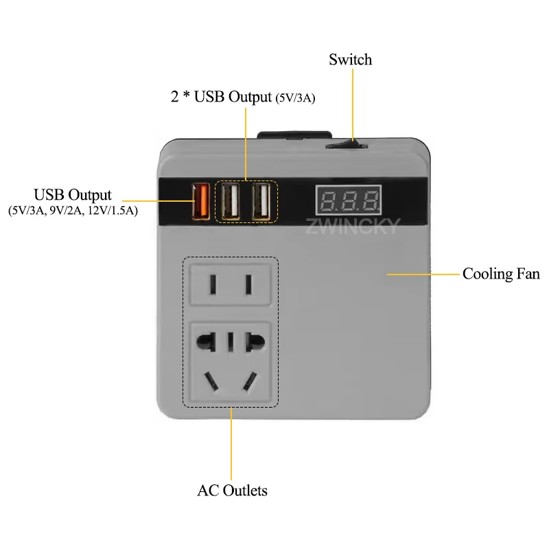 220V Multifunction Intelligent Lithium Battery Inverter Outdoor Work Inverter for DeWal 18V 20V Battery with Voltage Display
