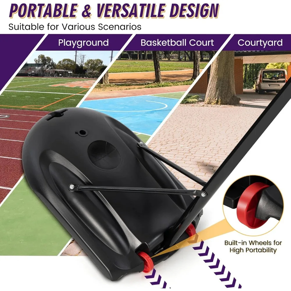 ポータブル調節可能バスケットボールゴール 屋外用、高さ6.9～8.9フィート、32インチ耐衝撃バックボード、耐久性のために充填可能
