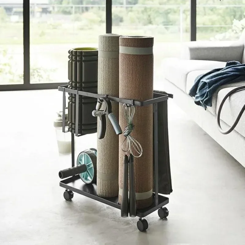 Household Yoga Mat with Wheels Dumbbell Storage Rack Bedroom Living Room Fitness Equipment Organizing Shelves