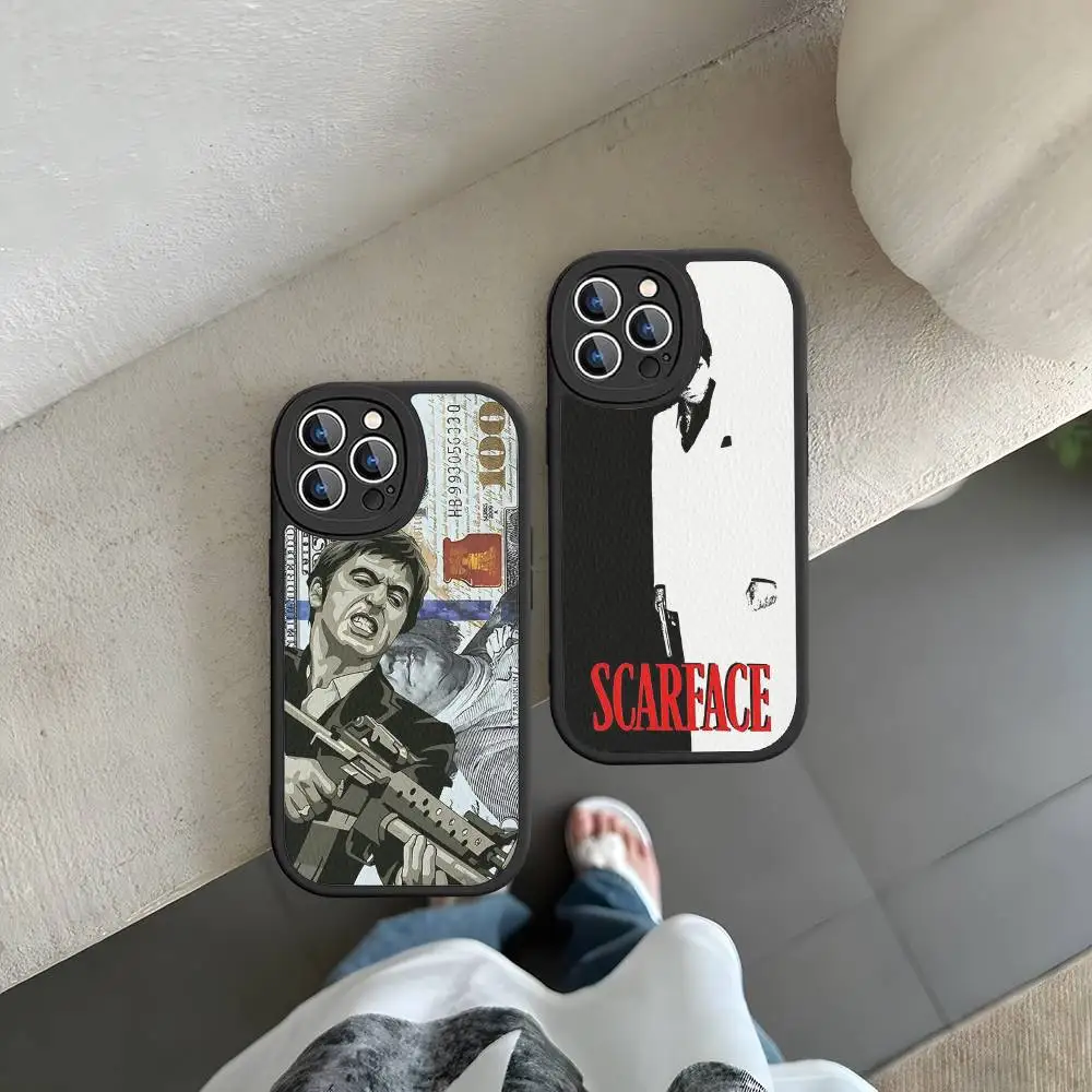 

Classic Montanas Scar-face Leather Phone Case For IPhone 16 15 14 17 Pro Max 11 12 Mini Plus Soft Shell