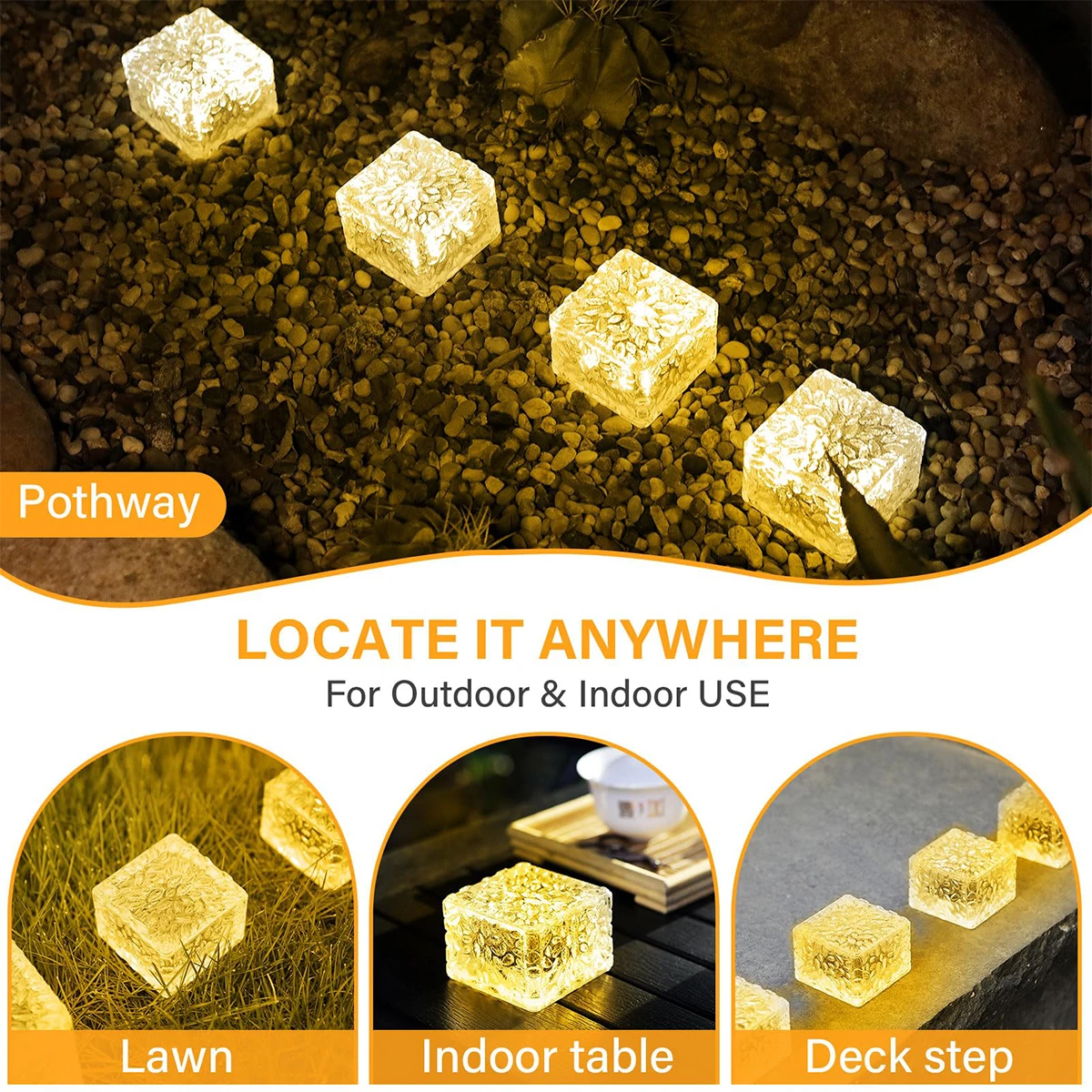 Square Solar Ice Brick Buried Lamp Energy Saving Light Warm Light Automatic Lighting Cube Led Ground Bulb Outdoor Garden Pathway