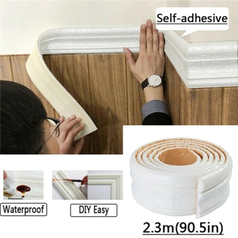 3D Foam Wall Stickers Self Adhesive Waterproof Baseboard Wallpaper Border Wall Sticker Living Room Bedroom Home Decor 2.3m FU