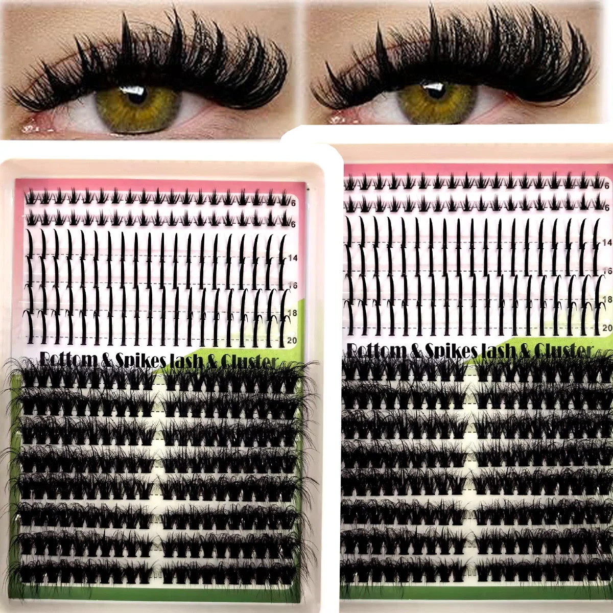 HBZGTLAD Spikes14Rows DIY Clustered False Eyelash Mixing Set 0.07mm 6-20mm Mix, D Curly Natural Fluffy Style, Dramatic Eyelashes
