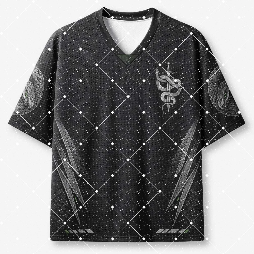 Dark Snake Sword Football Jersey The Devil Is A Liar Bible Verse Print V‑Neck Gothic Black Short Sleeve Sports Tee Top