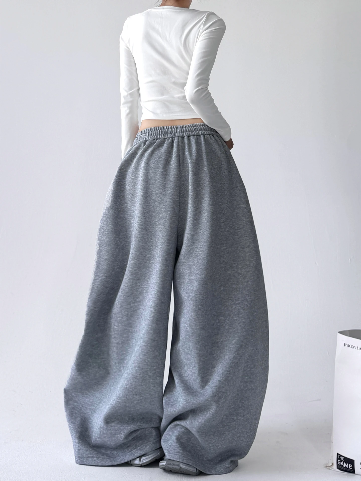 بنطلون نسائي عصري بخصر عالٍ وساق واسعة، سروال فضفاض غير رسمي على الطراز الكوري، موضة الخريف، مقاسات كبيرة، قصة مستقيمة