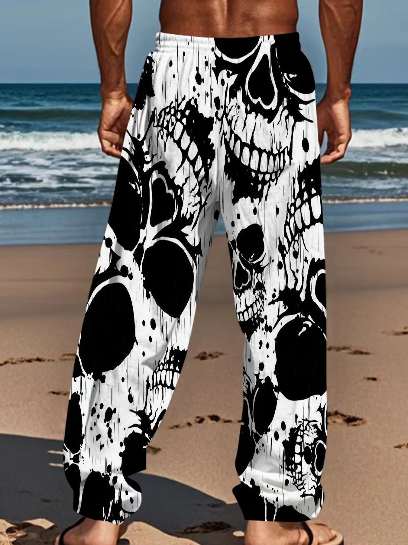 Neu eingetroffen: Gothic Tribal Skull Unisex Straight Leg Hose mit abstraktem Dornenmuster, dunkle Streetwear für Club, Alltag und Freizeit – Detail 11