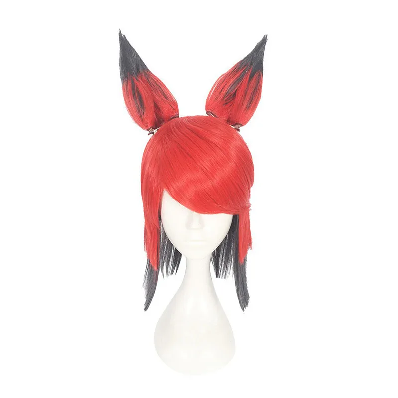

IN STOCK Alastor Wig Anime Cosplay DokiDoki Red Black Hair Alastor Cosplay Pre Crimped Wig Hair Ears Glasses Gloves Halloween