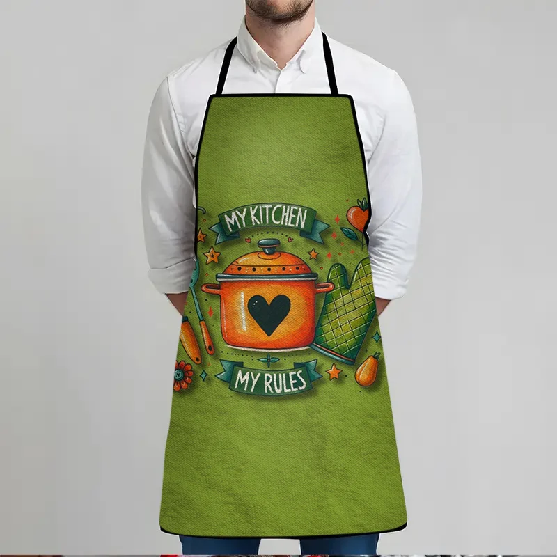 1pc Playful Kitchen Rules Printed Apron Durable, Washable Polyester Cooking Cleaning Apron Festive Design