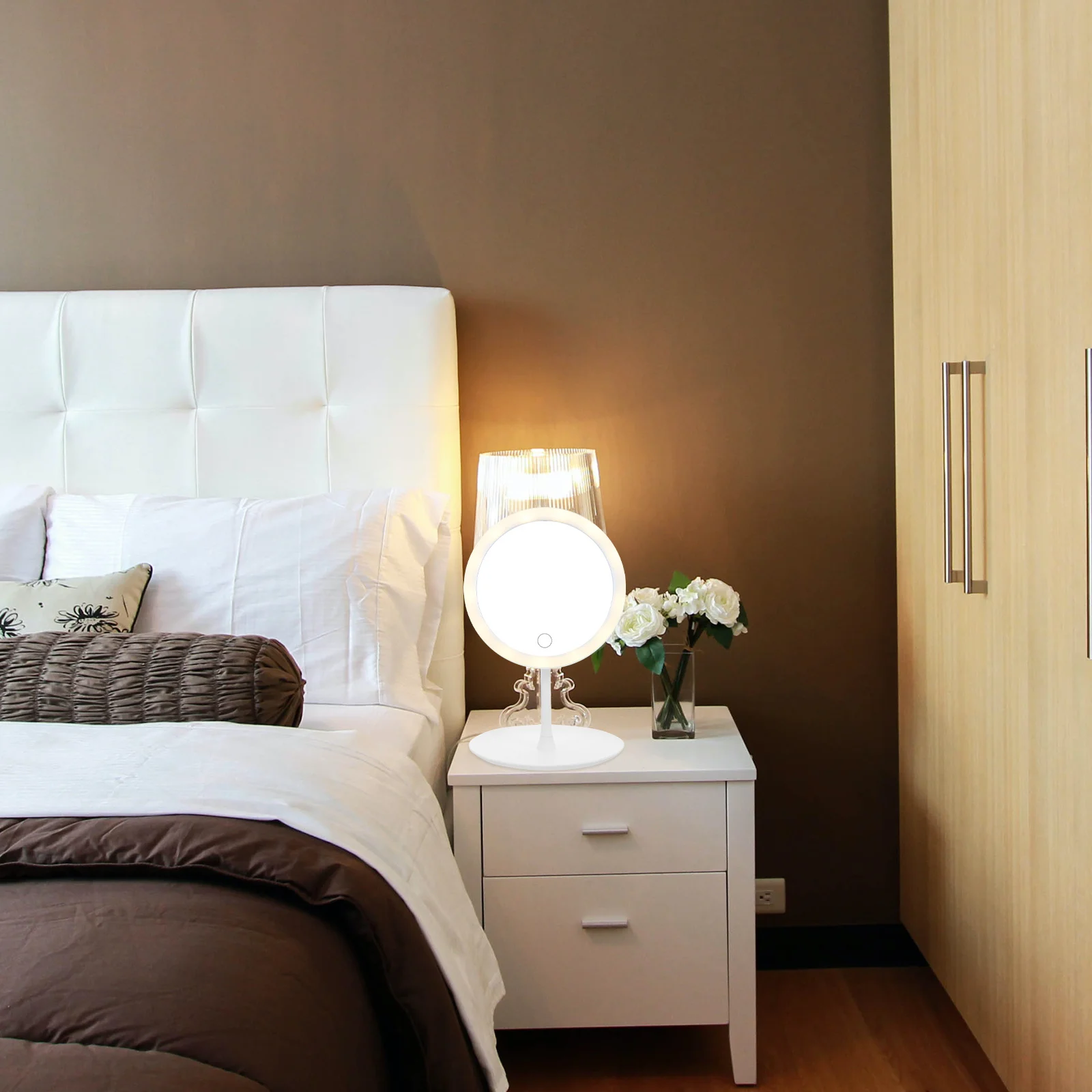 1200Mah Led Makeup Mirror Usb Rechargeable 360° Adjustable Brightness Smart Mirror For Cosmetics Storage Non-Slip Base