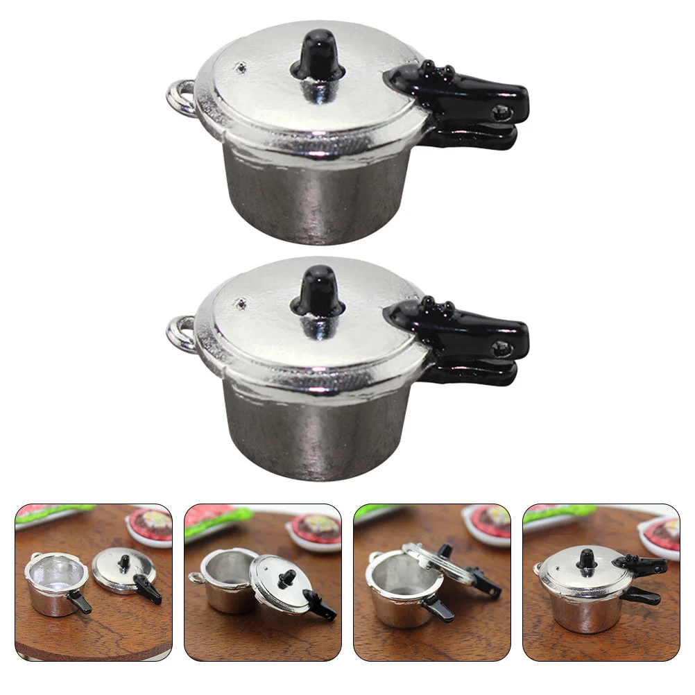 

2 PCS Pressure Cooker Model Small House Decor Mini Accessory Kitchenware Cookware Accessories Simulation Pretend Toy