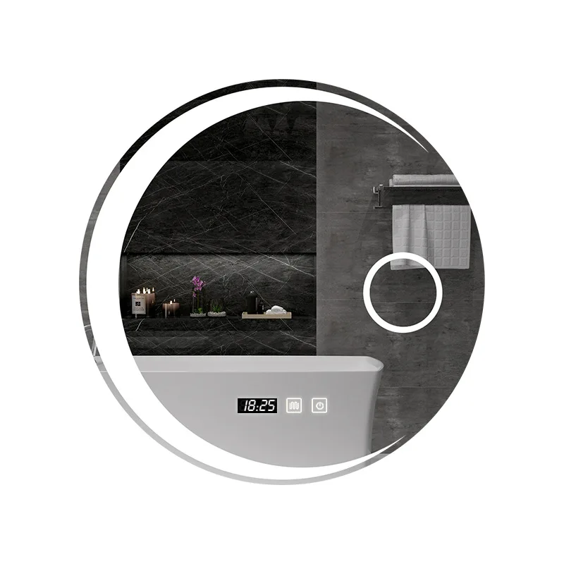 60cm 70cm 80cm LED Lights Moon mirror High Quanlity Reflection Silver Mirror With Black Steel Frame Round Bathroom Mirror