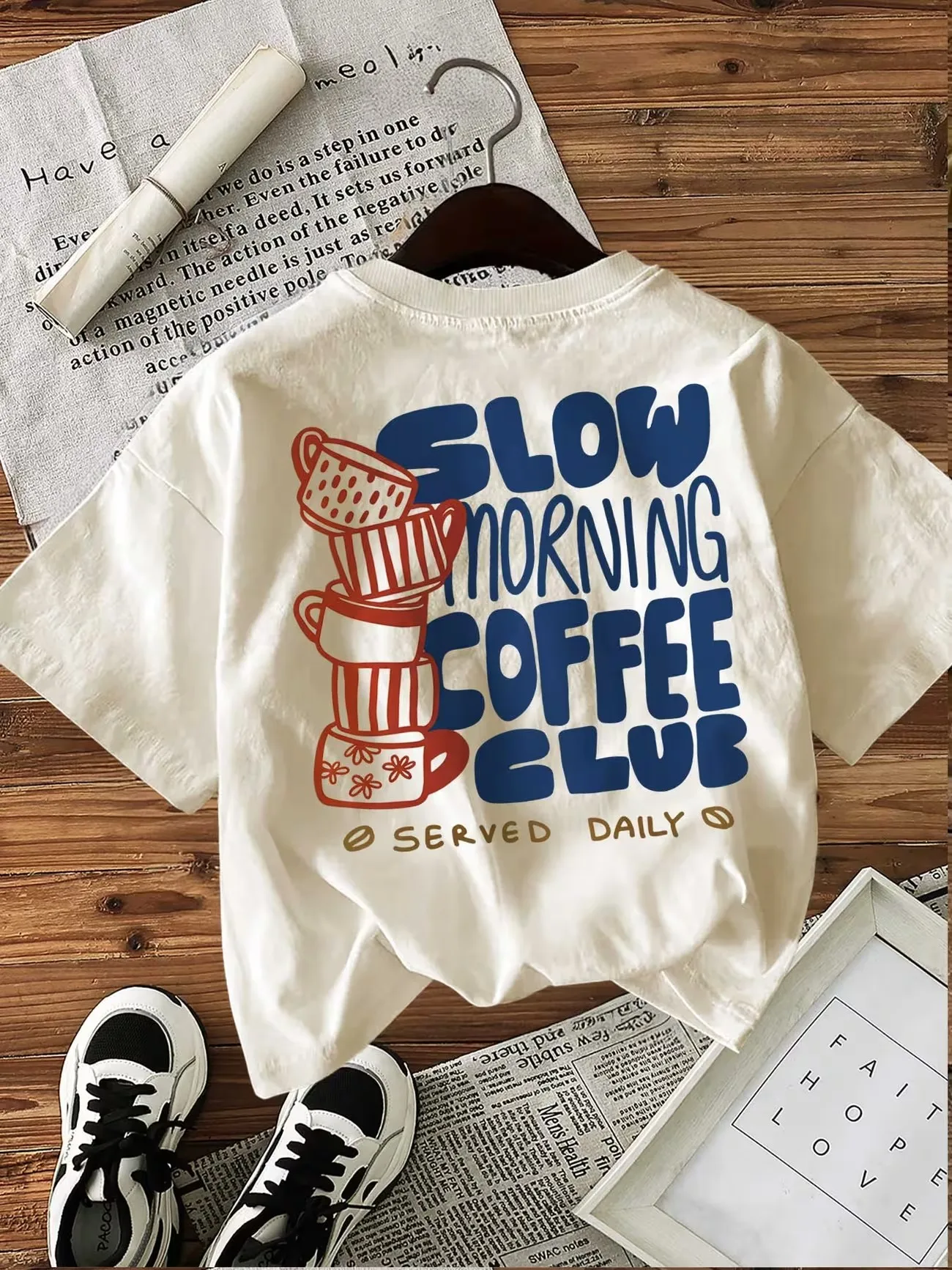 Grafisches Kaffeeliebhaber-T-Shirt für Damen mit Retro-Print, 100% Baumwolle, Harajuku-Stil, Rundhalsausschnitt, Kurzarm-Oberteil, Vintage-Shirt – Detail 4
