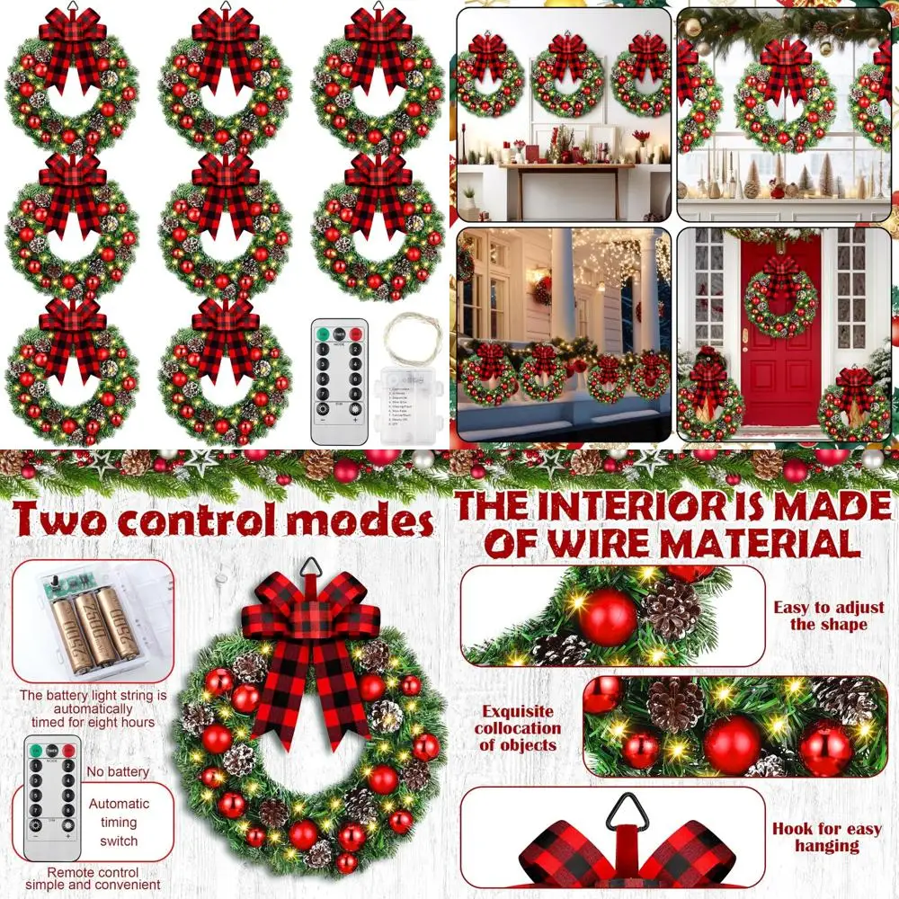 

Pre-Lit Artificial Christmas Wreath, 14 Inch, Battery-Powered LED Lights, Timer Included for Festive Decorations