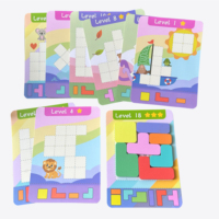 Educational Puzzle Toy, Wooden 7 Colored Building Blocks & 9 Double-sided Challenge Cards, Exercise Thinking Ability Game