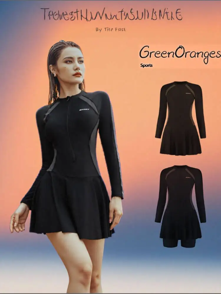 

Women's One-Piece Swimsuit Long Sve Five-Point Thermal Spring Swimming Costume High-End Feeling Profional Sle Sportswear