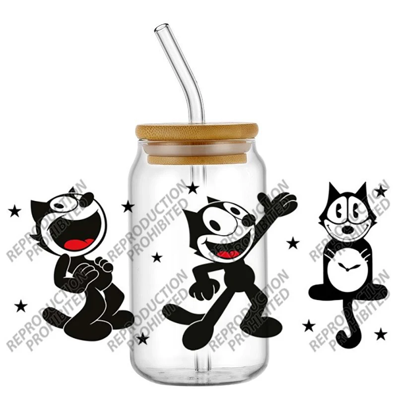 Black cat design Transfer Decal UV DTF for 16oz Libbey DIY Gift Performance Car Selfadhesive 3D Sticker Cup Wraps