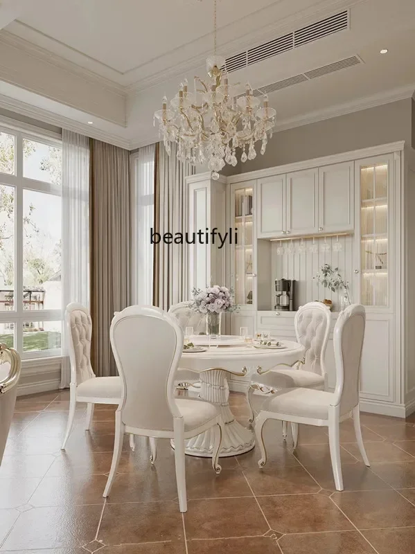 z183 Court French furniture European solid wood carving flower dining table 1.5 meters round table with turntable