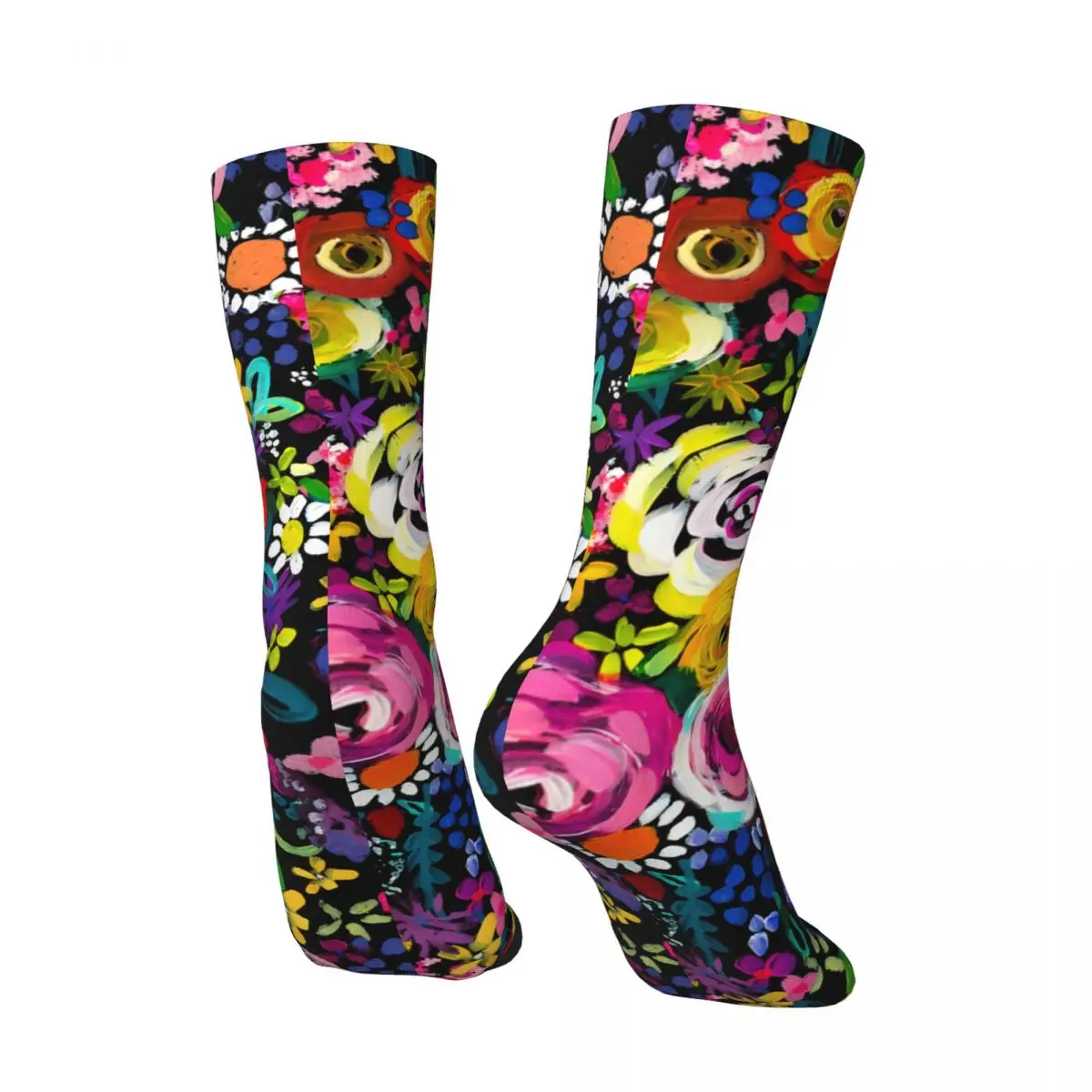 Les Fleurs Vibrant Floral Painting Print Men's Socks Vintage Harajuku Street Style Novelty Pattern Crew Sock