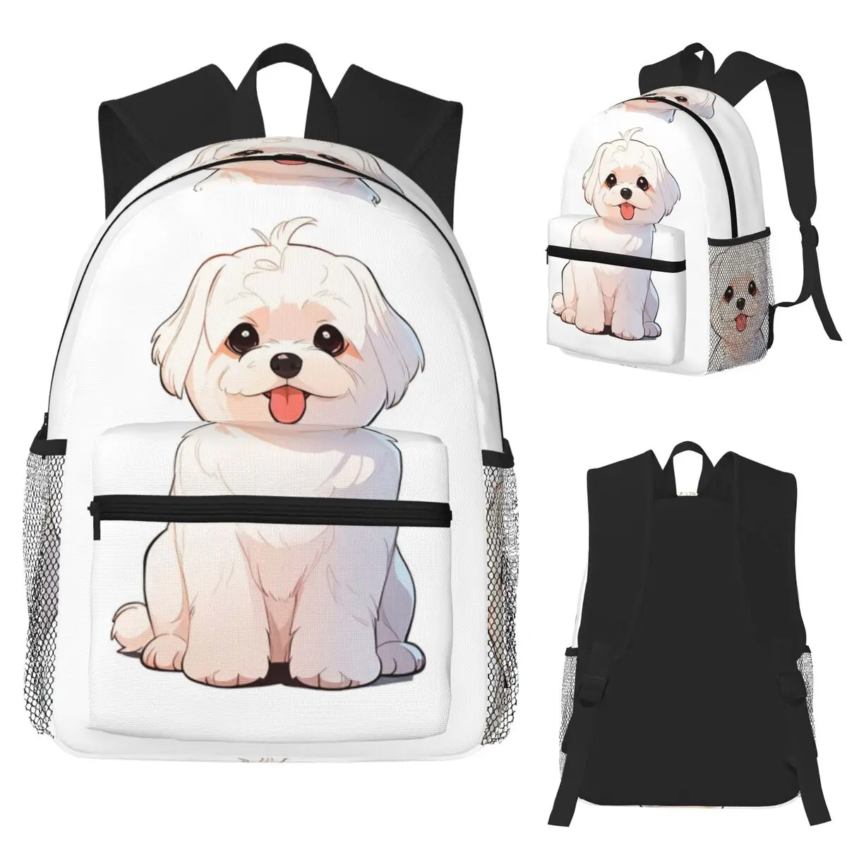 

Cartoon Style Cute Maltese Dog Student Backpack School Bag Hiking Travel Daypack for Boys Girls Fashion Bookbag Shoulder Bags