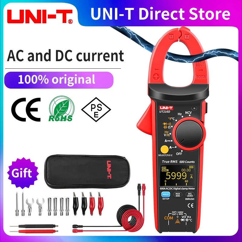 UNI-T UT216 Series True RMS Digital Clamp Meter UT216A UT216B UT216C UT216D 600A Max/Min/Relative Modes NCV Flashlight VFC