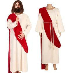 Adult men Biblical Religious Christ Halloween Jesus Robe Full Set Costume With Beard Wig