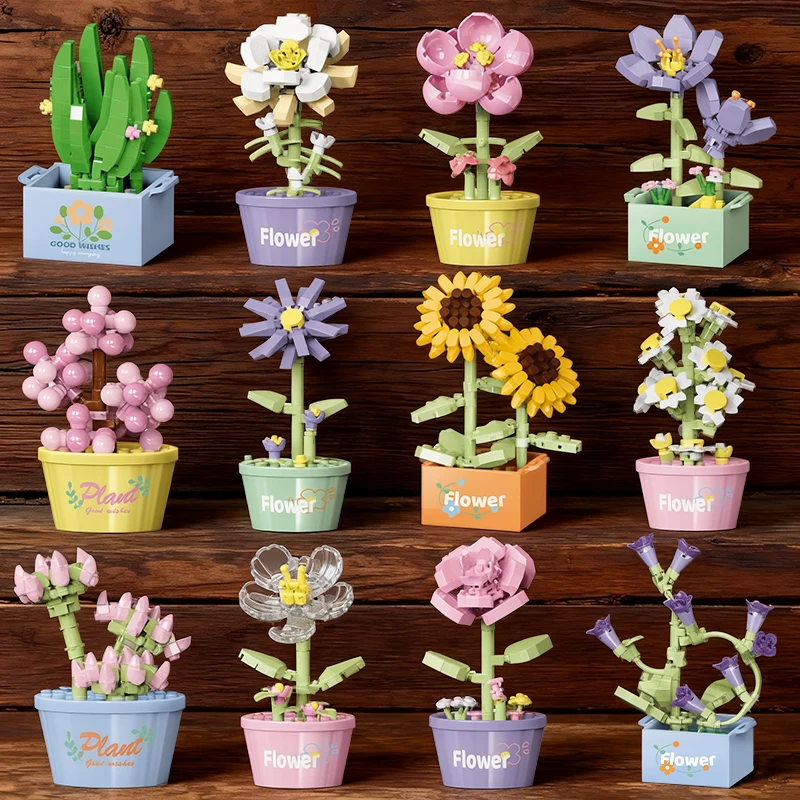 LELE BROTHER Rompecabezas de Construcción, Bloques de Flores y Plantas, Decoraciones, Juguetes Educativos para Niñas, Ensamblaje