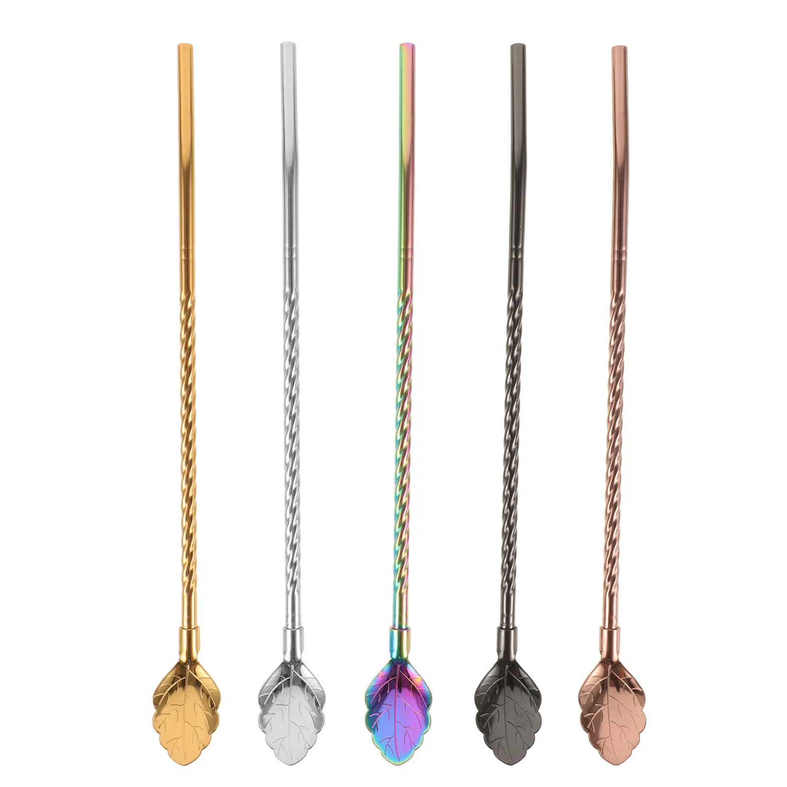 

5Pcs Stainless Steel Straw Spoon Reusable Metal Drinking Straws Multipurpose Spoon Straws for Dessert Coffee Tea Party Supplies