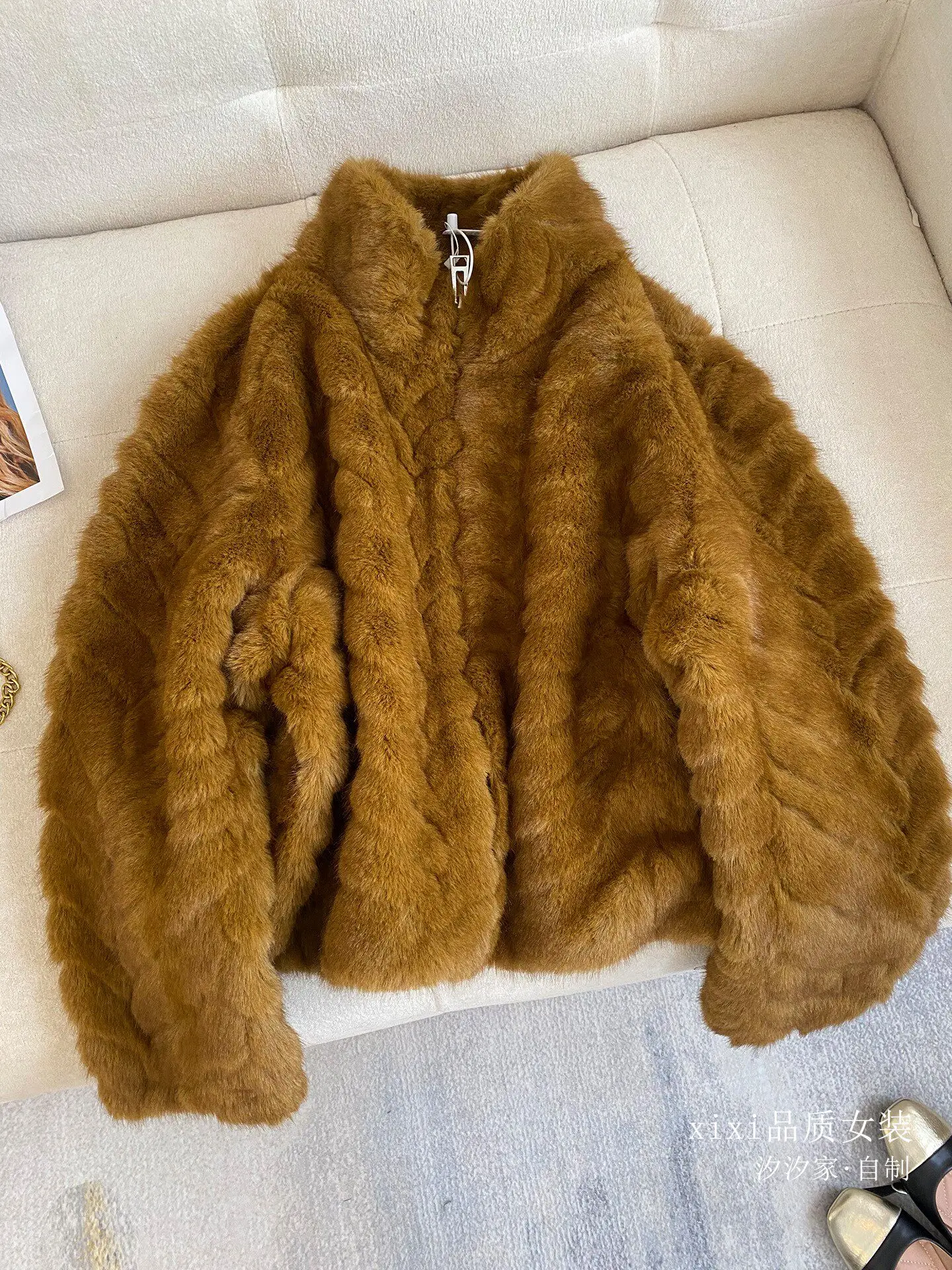 

New Multi colored stand up collar jacket, plush thick top Coats