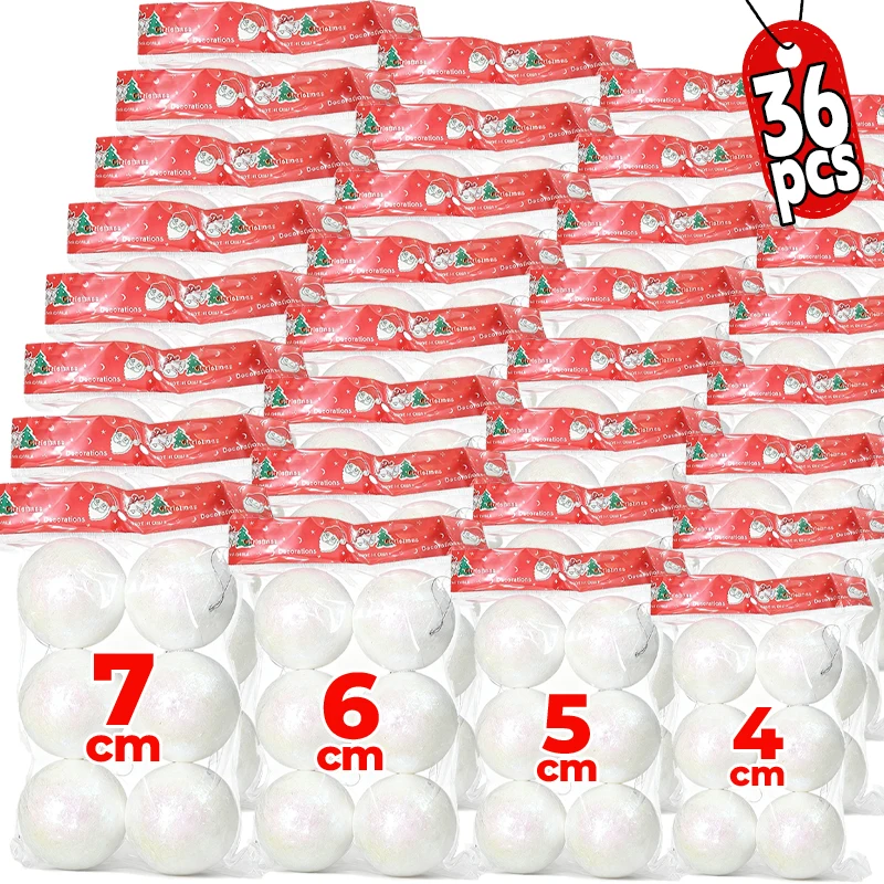 Bola redonda de árbol de Navidad de espuma blanca con brillo colorido para decoración de fiesta en casa bolas de Navidad colgantes adornos al por mayor