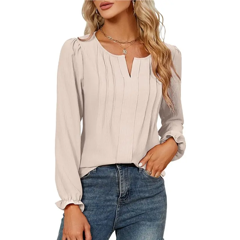 قمصان CYL-Womens Tops Dressy كاجوال بأكمام طويلة ورقبة على شكل V بلوزات شيفون ملابس الخريف للنساء #1