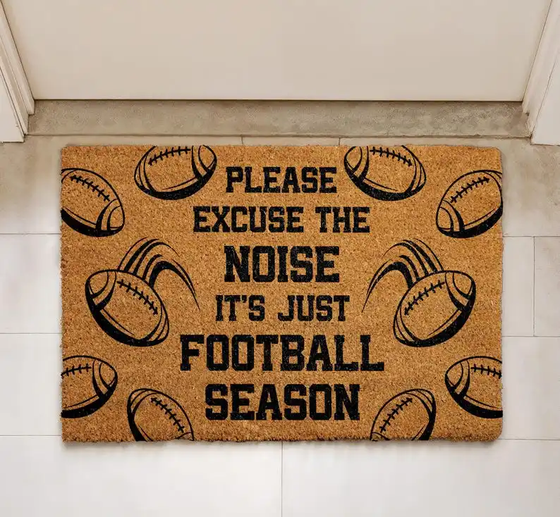 Customizeed Text Words Football Decor Doormat Personalized Sports Fan Gifts Home Entrance Decor Football Stylish Coir Doormat