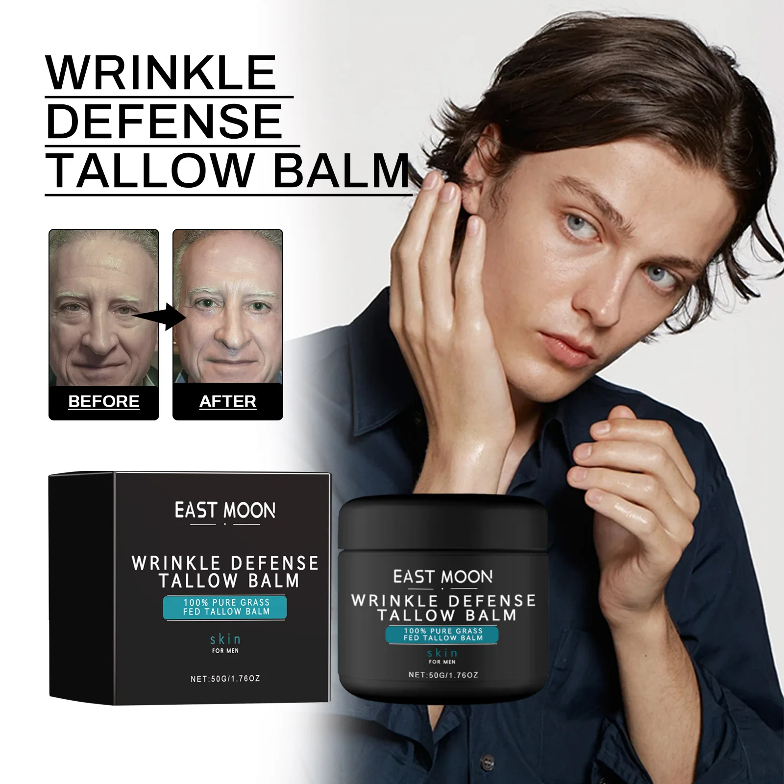 

Tallow Facial Care Balm for Man Nourish Dry Improve Elasticity Remove W-rinkle Oil Control Glowing Skin Face Moisturizer Creams