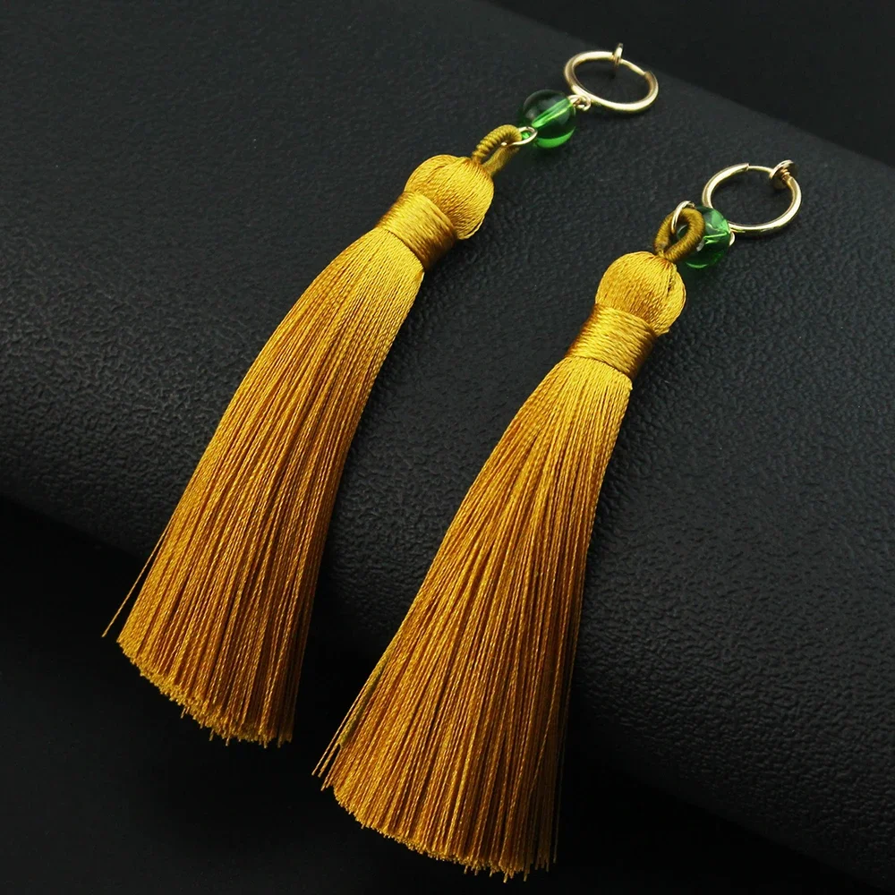 Anime Akatsuki No Yona Princess Earrings Yona of the Dawn Haku Green Beads Tassel Hook Clips Women Cosplay Jewelry Props Gift