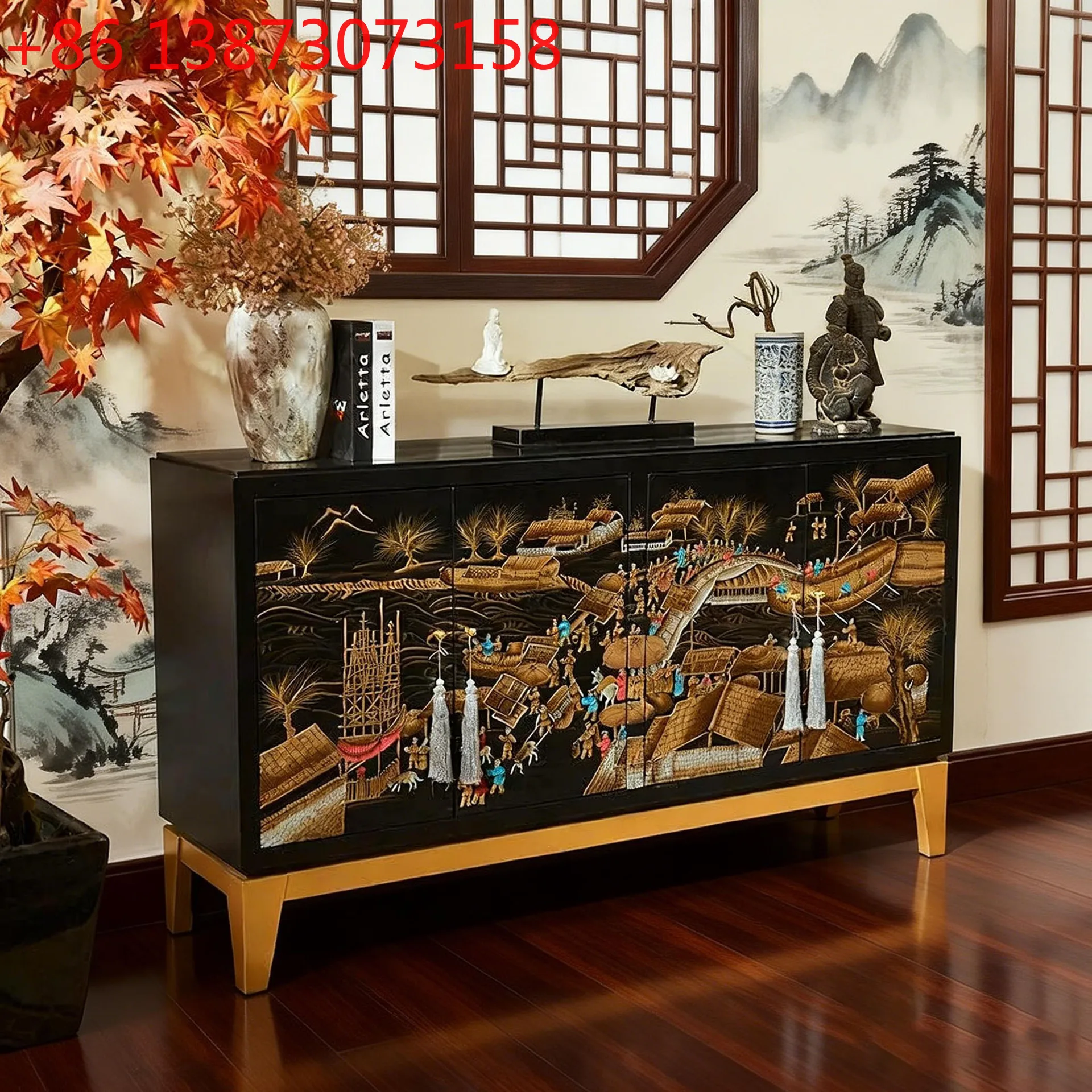 

Современный новый китайский шкаф-перегородка из массива дерева с ручной росписью, в стиле ретро, классический, декоративный, для хранения вещей.