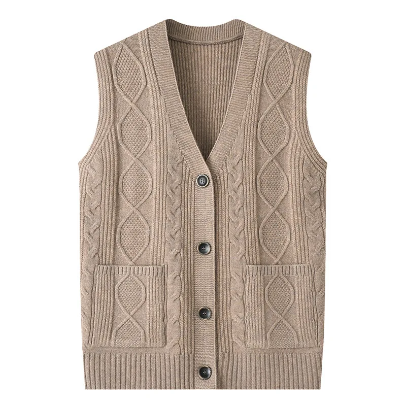 #2917 Knitted Vest Women Single Breasted Short Vintage Sweater Vest Cardigan Sleeveless Vest Coat Femme Middle Aged Solid Color