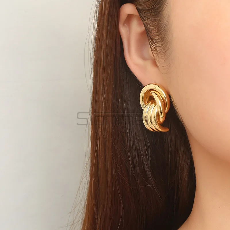 

Vintage Three-Layer Mini Knot Earrings For Women Gold-Plated Twisted Small Circle Copper Material Earrings Punk Jewelry