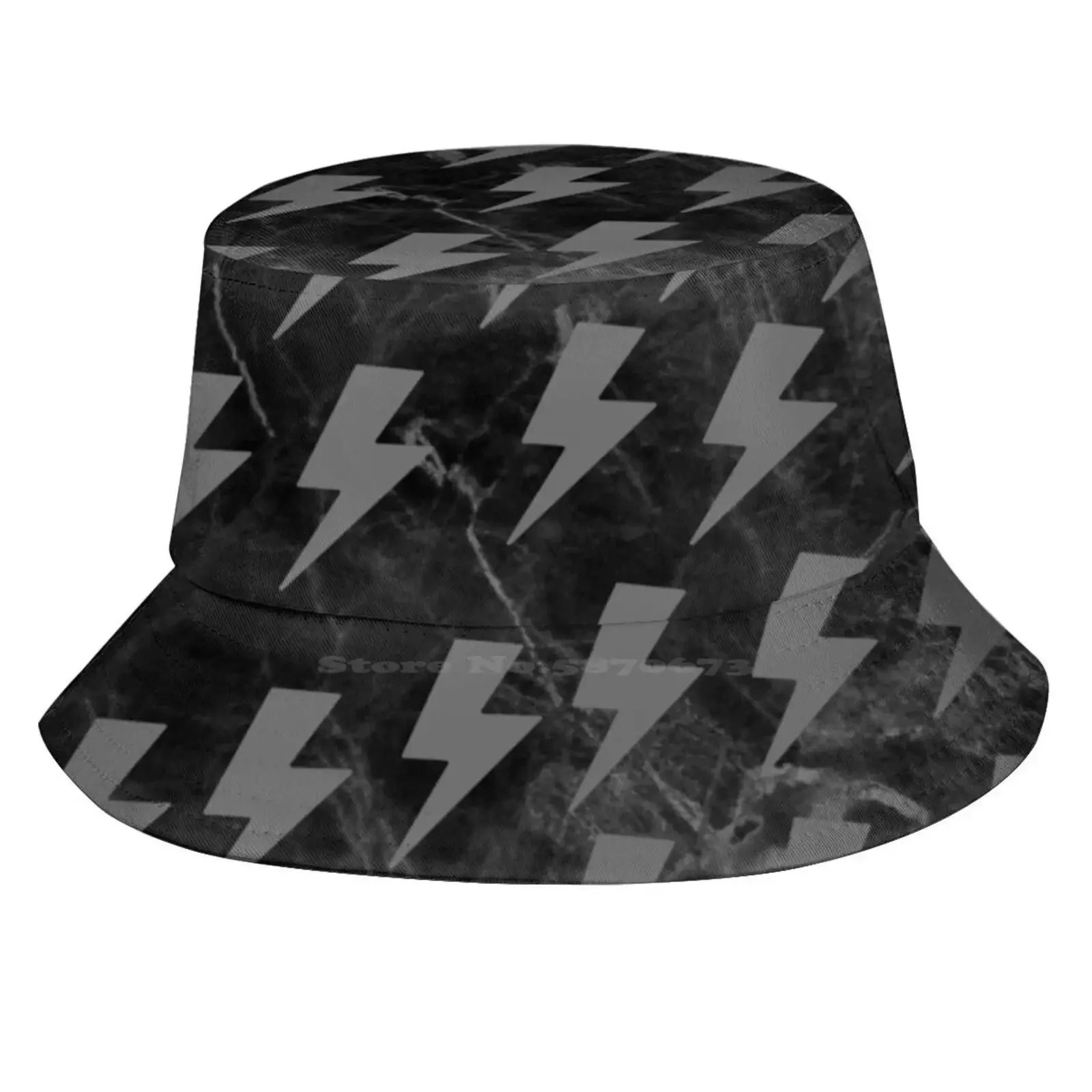 Lightning Bolt Sun Cap Fisherman Hat Bucket Hats Grey Tile Black And White Lightening Pattern Aesthetic Art