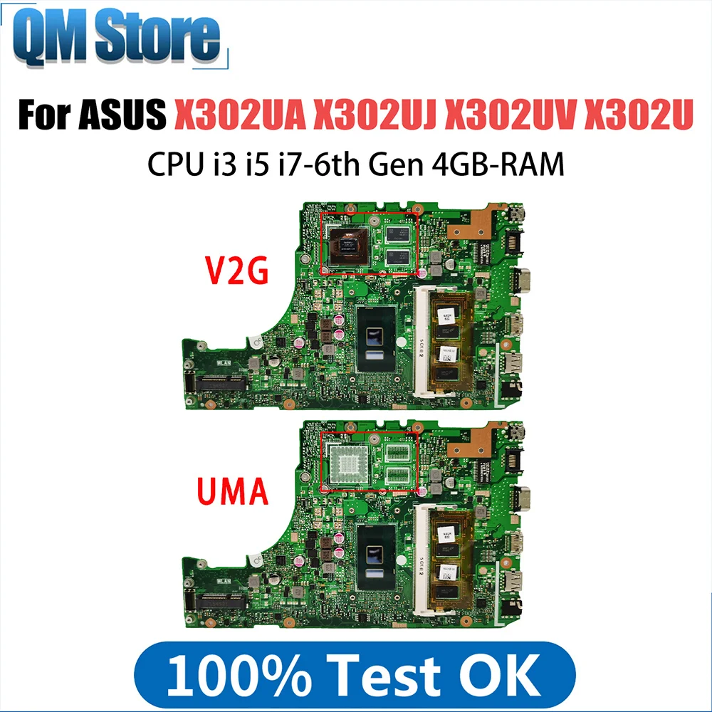 

X302UJ Laptop Motherboard For ASUS X302UA X302UV X302U Mainboard with CPU i3 6th Gen 4GB-RAM GT920M-V2G GPU