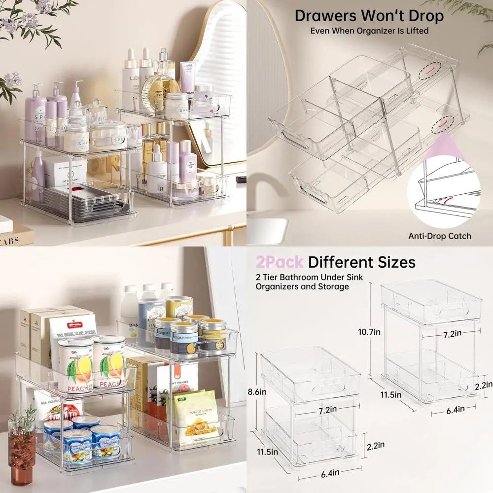 

Двухуровневые органайзеры для хранения под раковиной, выдвижной аптечка, регулируемая кухонная кладовая