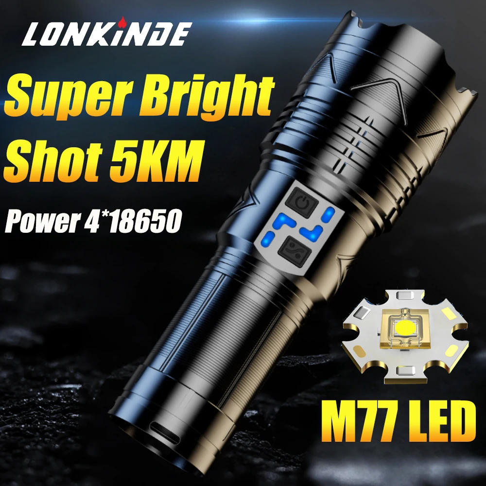 

1000000LM Ultra Powerful Flashlight Zoom 5000M Long Range Torch High Power Led Flashlights Rechargeable Strong Tactical Lantern